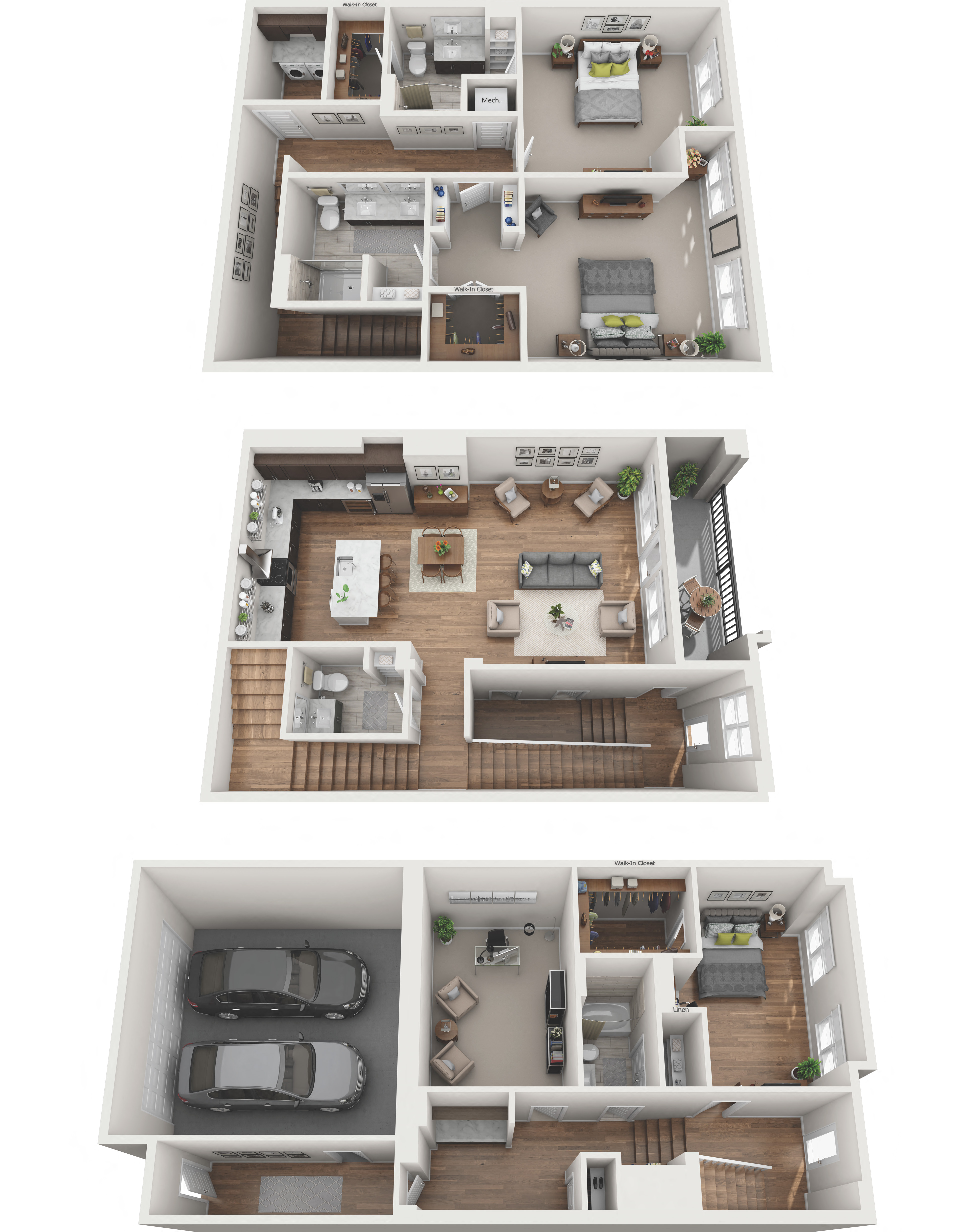 Floor plan for 3 beds, 3.5 baths, 2602 sqft